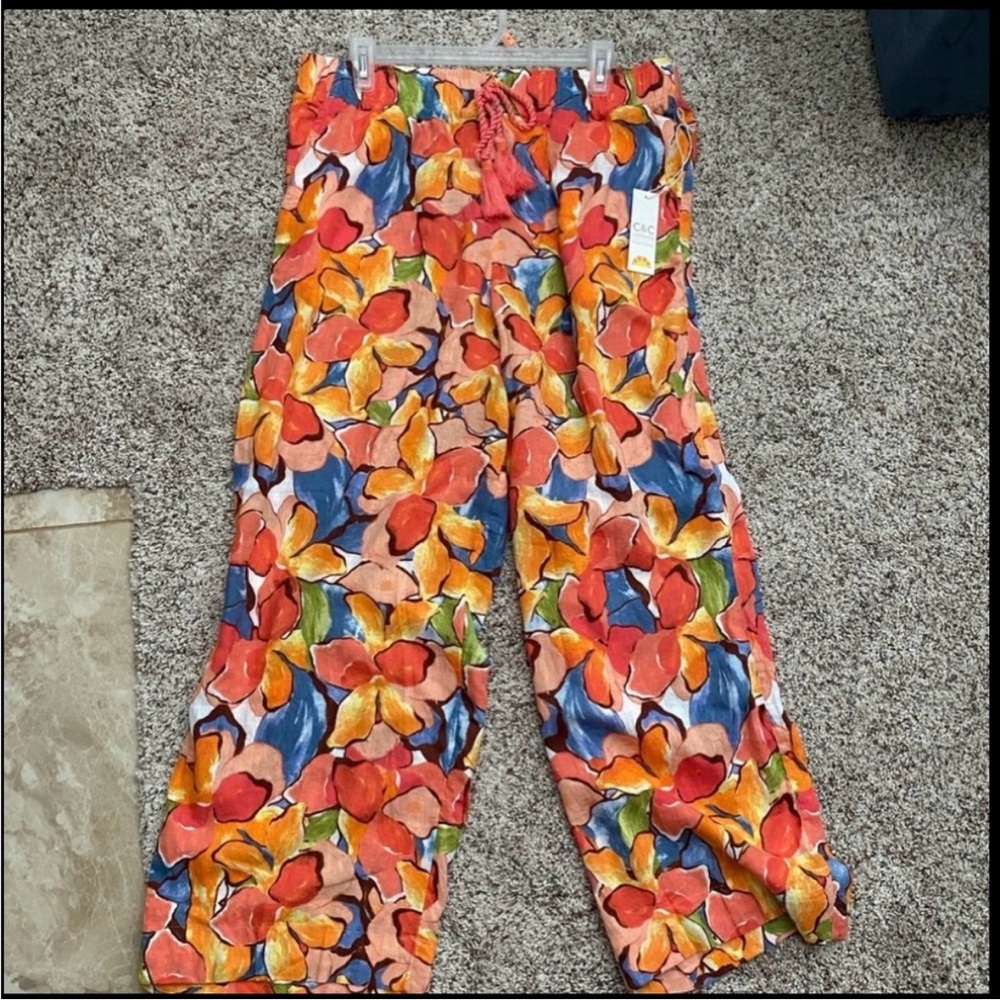 C & C California Colorful Floral Wide-Leg Pants